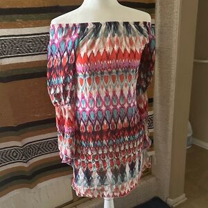 Off-Shoulder Multicolor Ikat Print Dress brand Truth